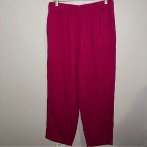 Coldwater Creek hot pink crinkle gauze soft flowy wide leg pants size Medium